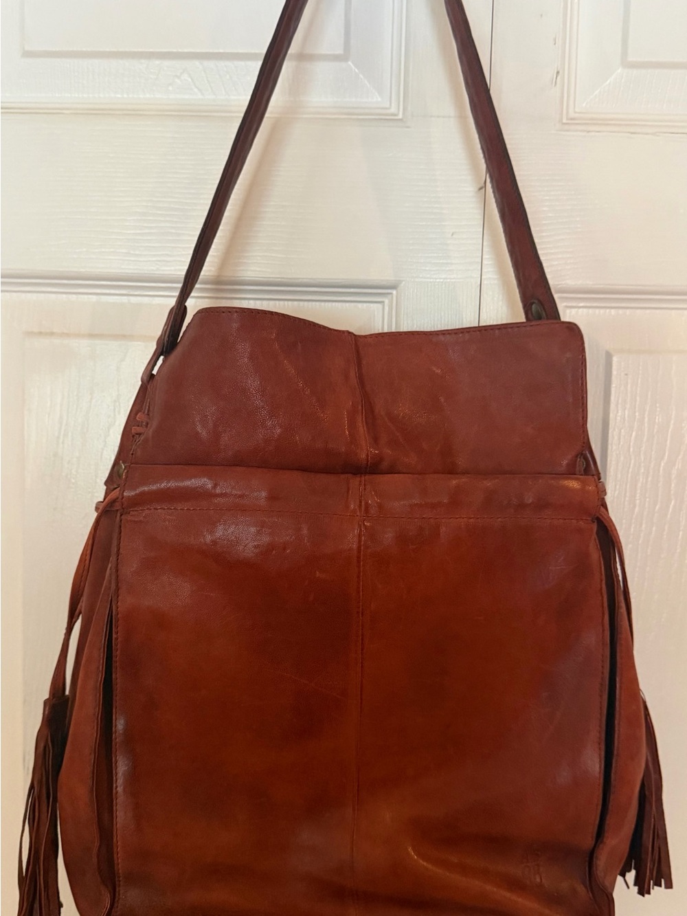 A.S.98 Leather Tassel Hobo Bag - Rust Brown - Picture 3 of 7